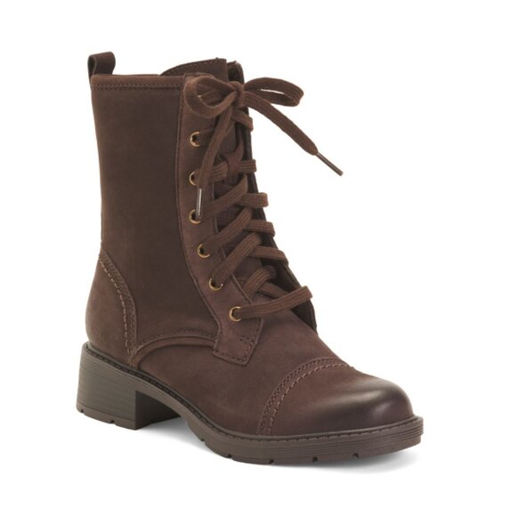 CLARKS Dark Brown Nubuck Leather Hearth Maye Comfort Booties - Picture 1 of 2